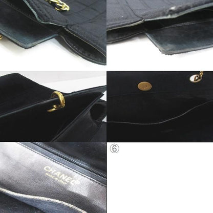 Chanel Choco Bar CC Logo Tote Chain Shoulder Black Leather Cotton Gold — view 9