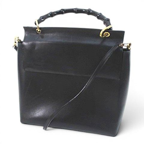 Gucci 001 Bamboo Hand Shoulder 2-Way Bag Black