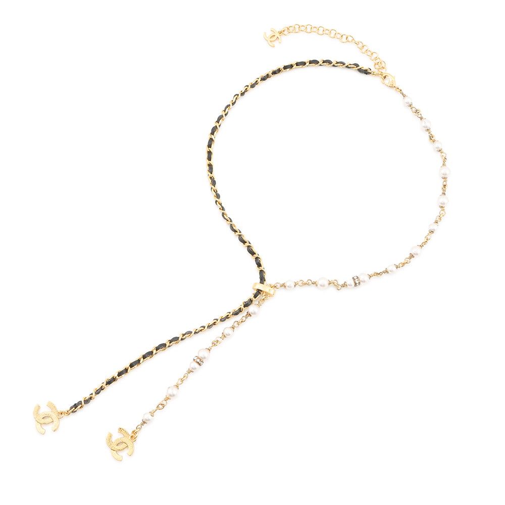 Chanel Necklace CC Logo Line Stone Faux Pearl — view 3