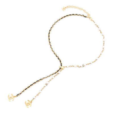 Chanel Necklace CC Logo Line Stone Faux Pearl — view 3