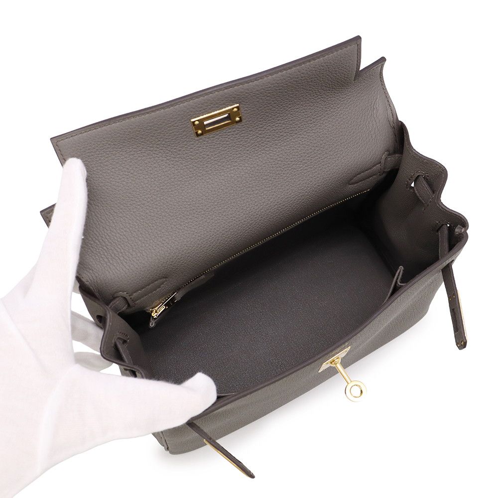Hermes Handbag Kelly 25 Retourne Etain Gold Togo 2-Way Bag — view 5