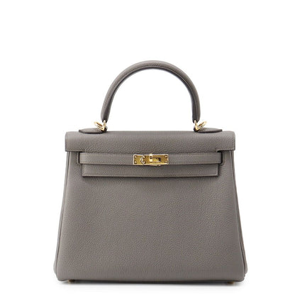 Hermes Handbag Kelly 25 Retourne Etain Gold Togo 2-Way Bag