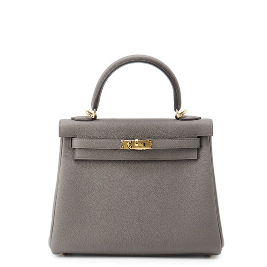 Hermes Handbag Kelly 25 Retourne Etain Gold Togo 2-Way Bag