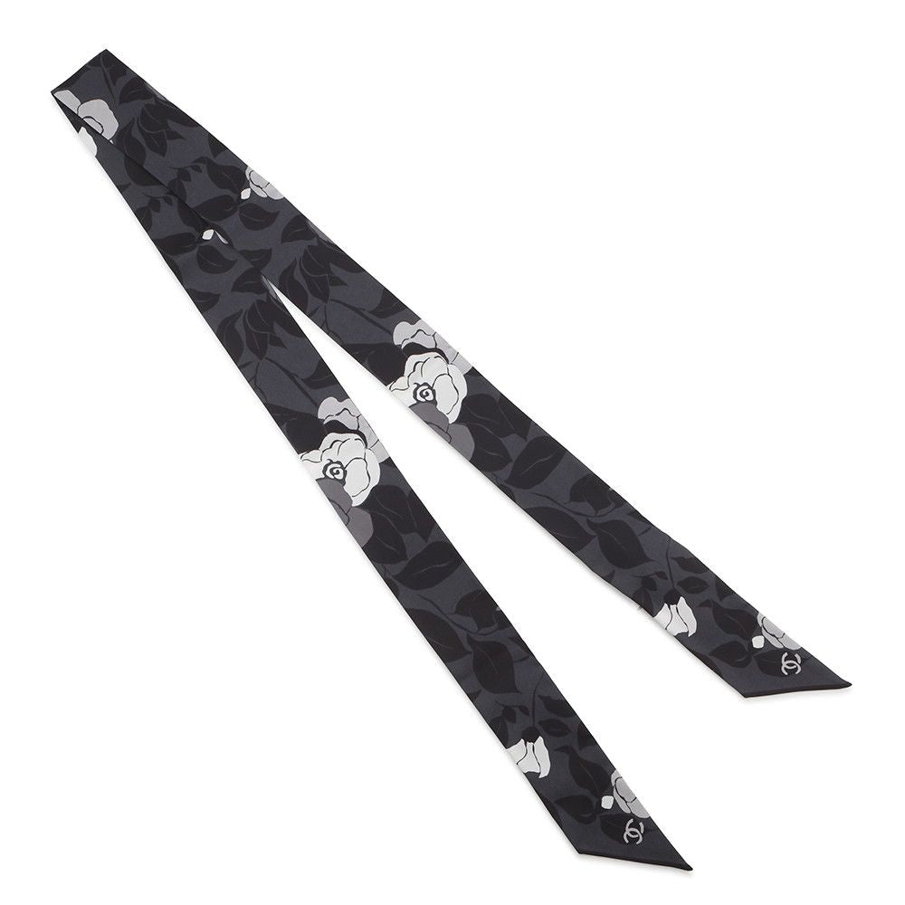 Chanel Scarf CC Logo Camellia All Over Pattern Silk Black — view 3