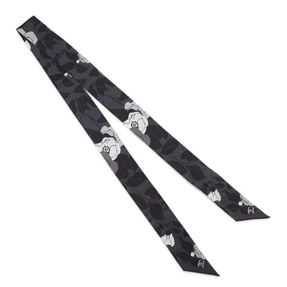 Chanel Scarf CC Logo Camellia All Over Pattern Silk Black — view 3