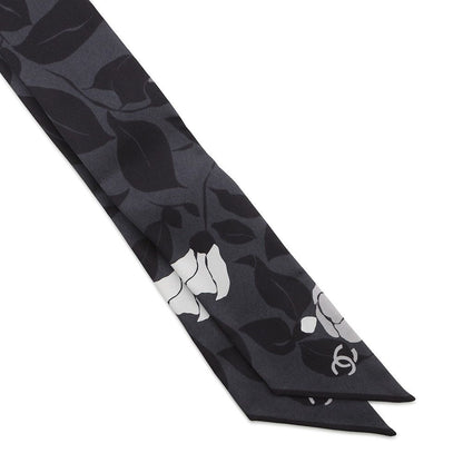 Chanel Scarf CC Logo Camellia All Over Pattern Silk Black — view 4