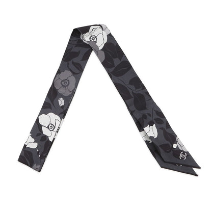 Chanel Scarf CC Logo Camellia All Over Pattern Silk Black
