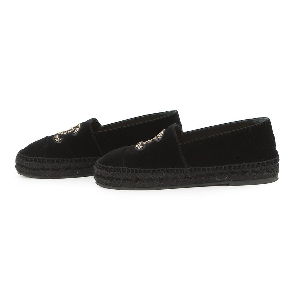 Chanel Espadrilles CC Logo Flat Shoes Velvet Raffia 39c Slip on Black — view 2