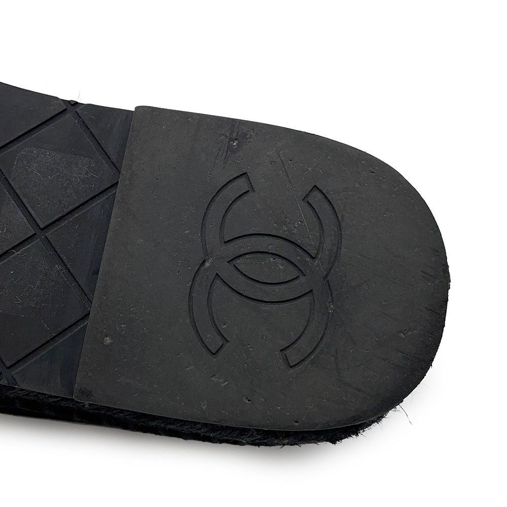 Chanel Espadrilles CC Logo Flat Shoes Velvet Raffia 39c Slip on Black — view 9