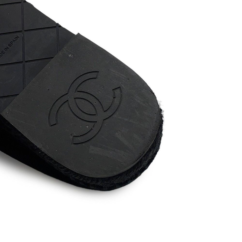 Chanel Espadrilles CC Logo Flat Shoes Velvet Raffia 39c Slip on Black — view 6
