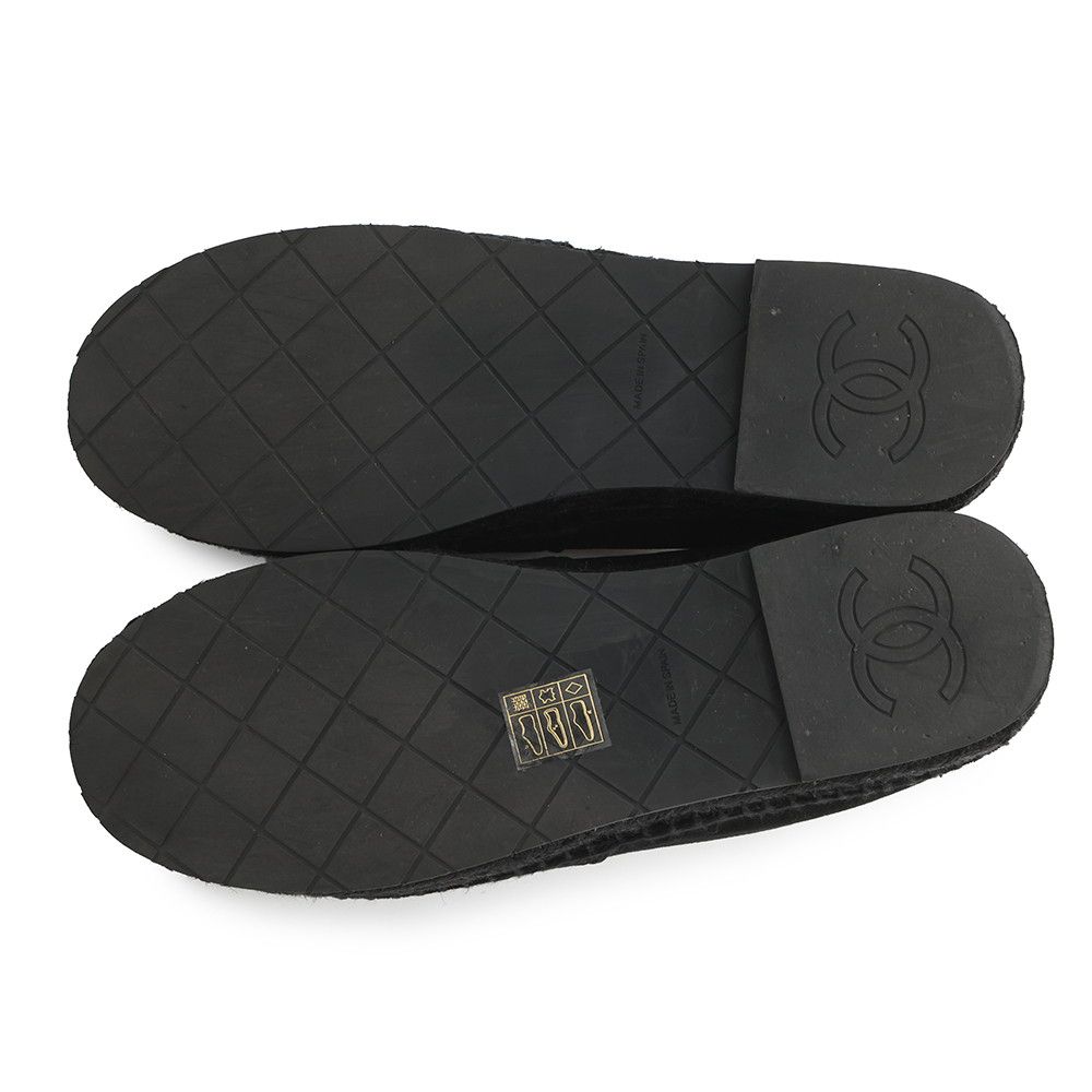 Chanel Espadrilles CC Logo Flat Shoes Velvet Raffia 39c Slip on Black — view 4