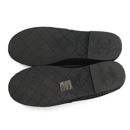 Chanel Espadrilles CC Logo Flat Shoes Velvet Raffia 39c Slip on Black — view 4