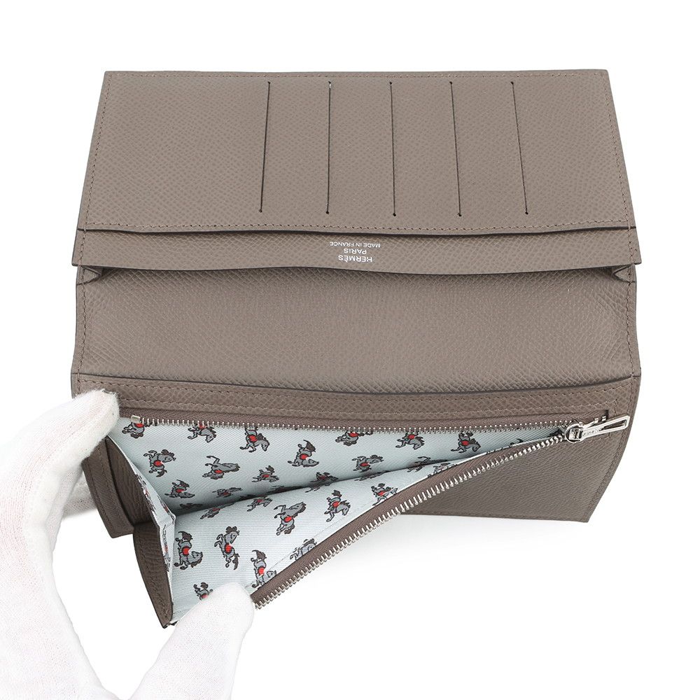 Hermes Bifold Wallet Citizen Twill Long Etain Silver Epsom — view 7