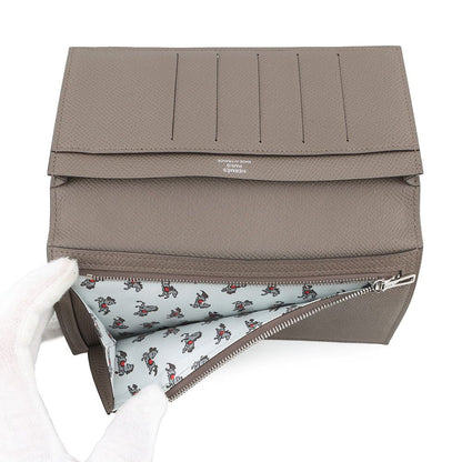 Hermes Bifold Wallet Citizen Twill Long Etain Silver Epsom — view 7