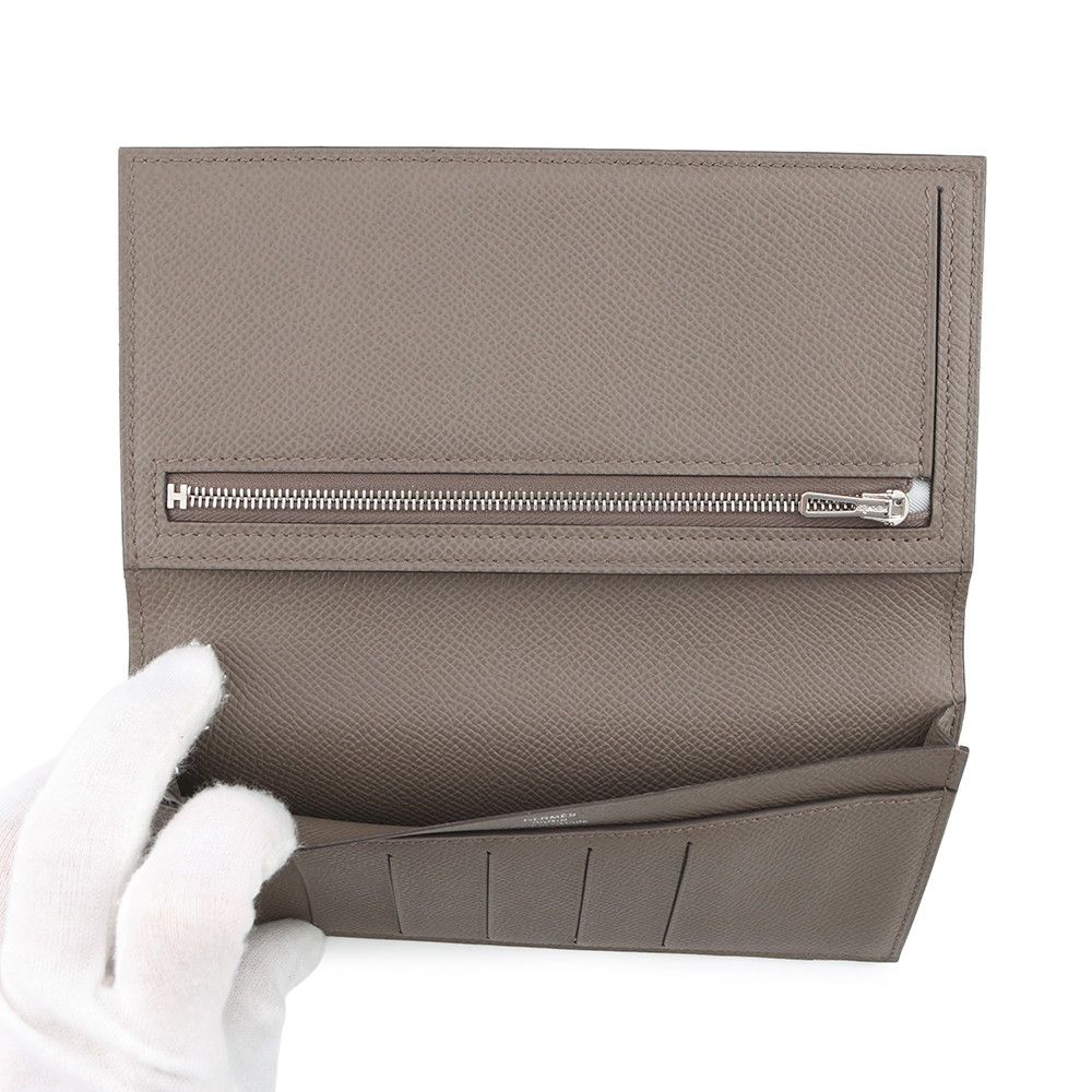 Hermes Bifold Wallet Citizen Twill Long Etain Silver Epsom — view 6