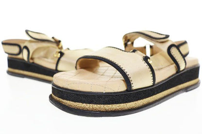 Chanel CC Logo Sports Sandals Satin Leather Beige