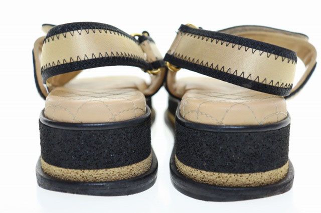 Chanel CC Logo Sports Sandals Satin Leather Beige — view 5
