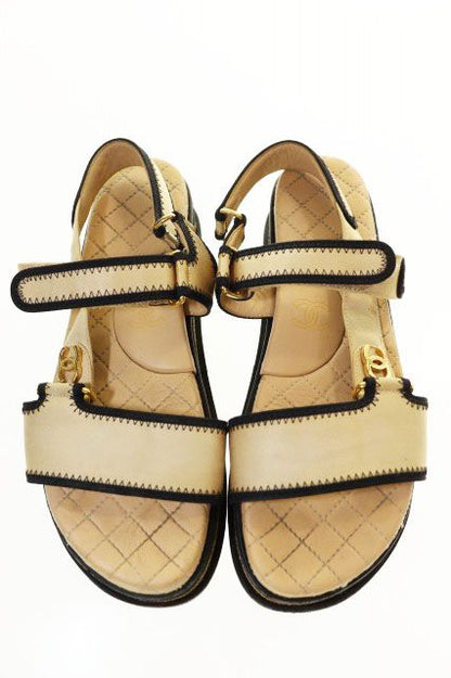 Chanel CC Logo Sports Sandals Satin Leather Beige — view 2