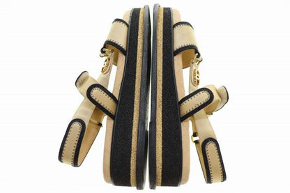 Chanel CC Logo Sports Sandals Satin Leather Beige — view 4