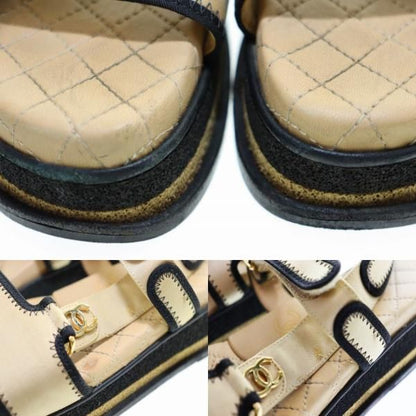 Chanel CC Logo Sports Sandals Satin Leather Beige — view 8