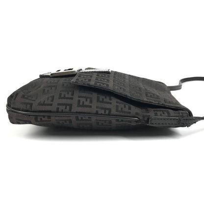 Fendi Shoulder Bag Zucchino Logo Leather Canvas Black — view 3