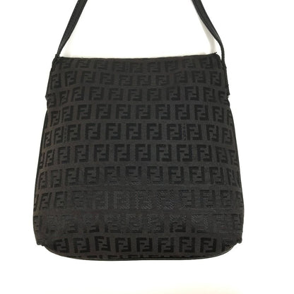 Fendi Shoulder Bag Zucchino Logo Leather Canvas Black — view 2