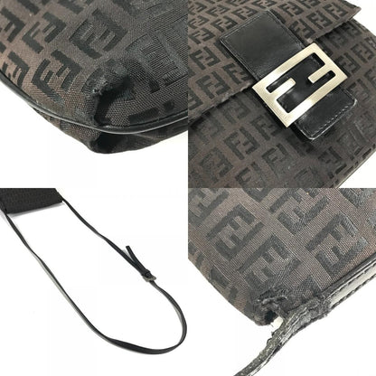 Fendi Shoulder Bag Zucchino Logo Leather Canvas Black — view 7