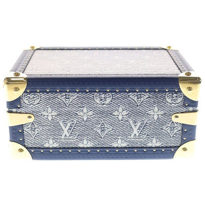 Louis Vuitton Monogram Petite Valise 2-Way Shoulder Bag Blue Leather Gold — view 4