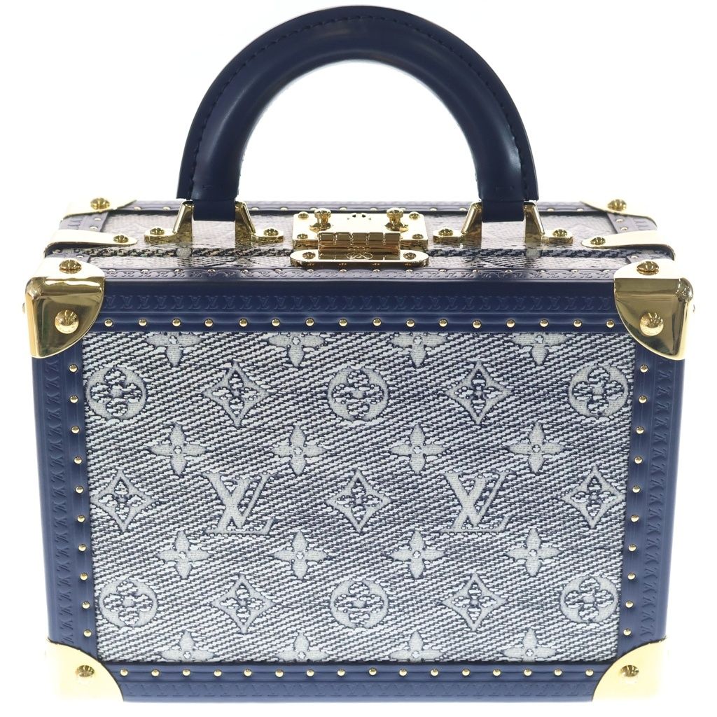 Louis Vuitton Monogram Petite Valise 2-Way Shoulder Bag Blue Leather Gold