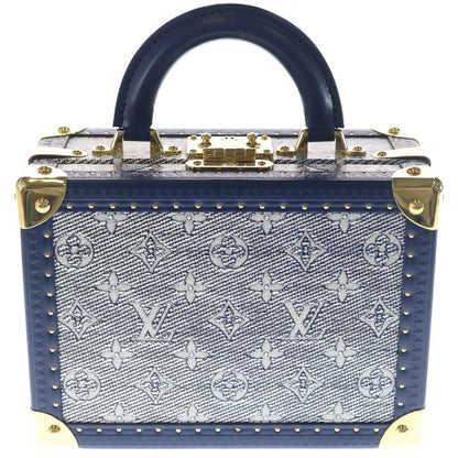 Louis Vuitton Monogram Petite Valise 2-Way Shoulder Bag Blue Leather Gold