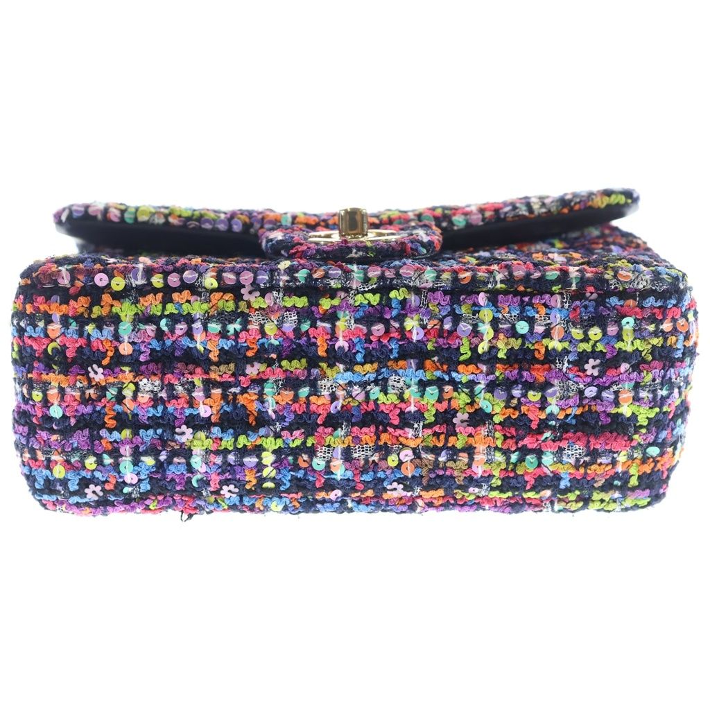 Chanel Mini Quilted 20 Multicolor Shoulder Bag Chain Tweed Sequins Gold — view 4