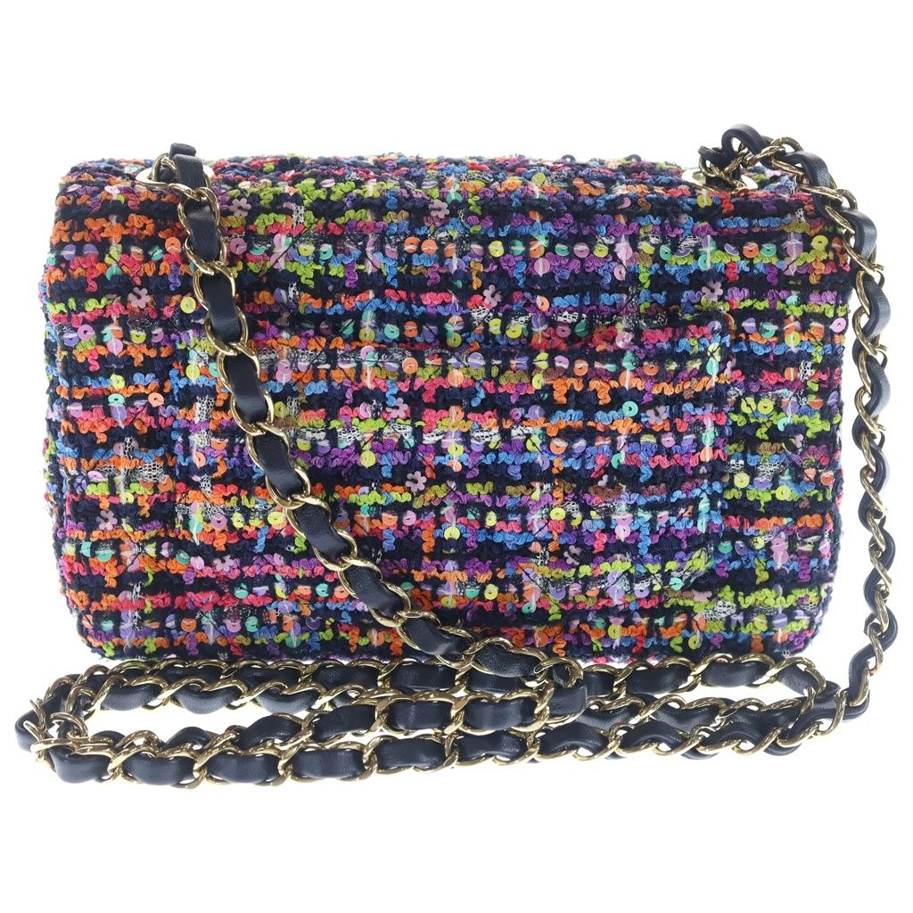 Chanel Mini Quilted 20 Multicolor Shoulder Bag Chain Tweed Sequins Gold — view 2