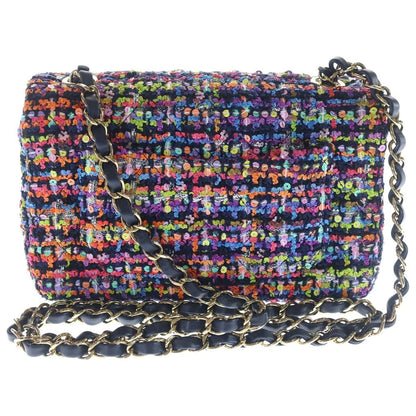 Chanel Mini Quilted 20 Multicolor Shoulder Bag Chain Tweed Sequins Gold — view 2