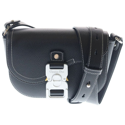 Dior Saddle Messenger Mini Shoulder Bag Black Leather Silver