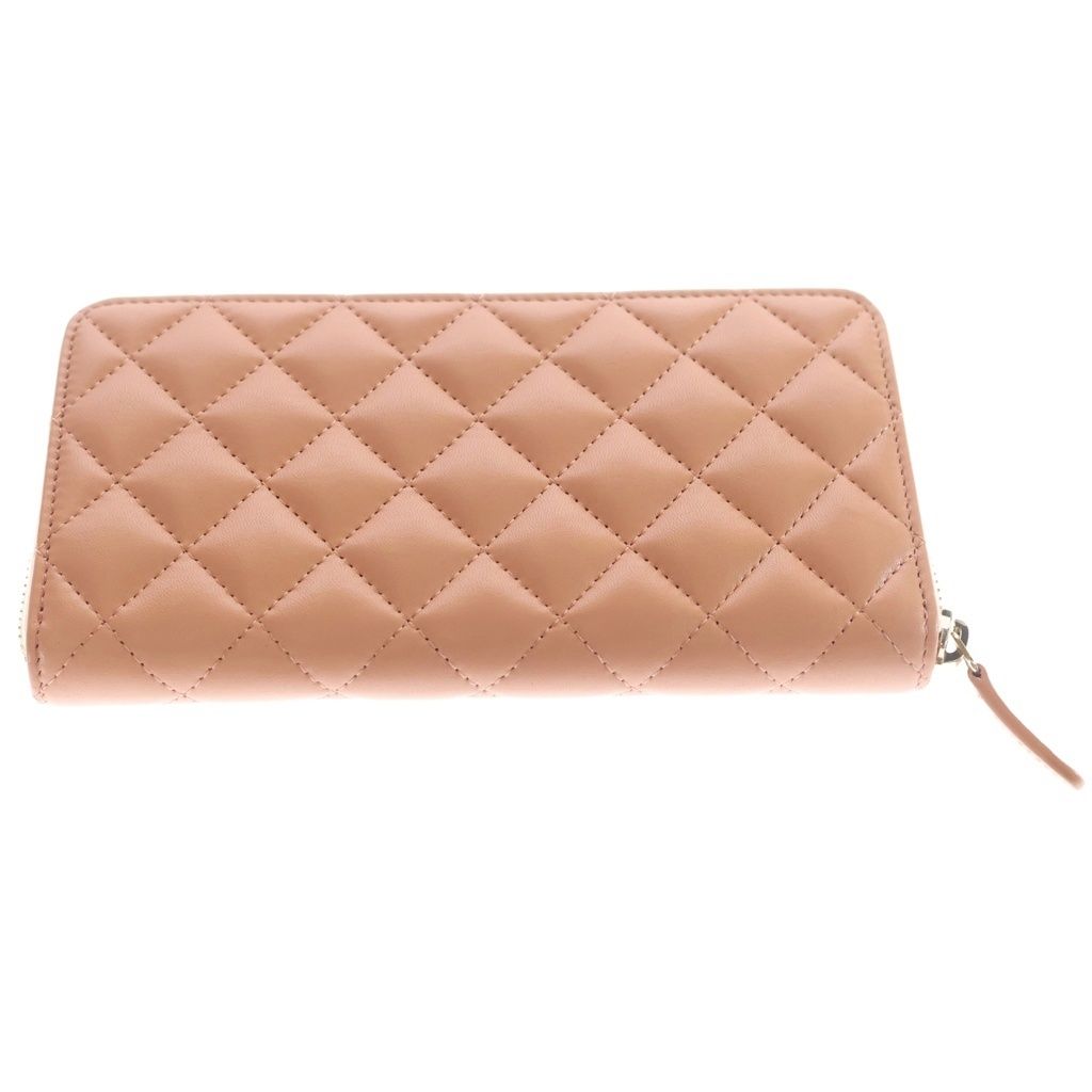 Chanel Quilted Zip Around Wallet Card Case Salmon Pink Orange Lambskin Gold — view 2