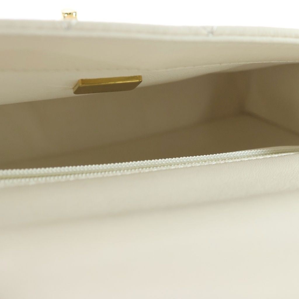Chanel Top Handle 2-Way Shoulder Bag Chain White Shiny Calfskin Gold — view 5