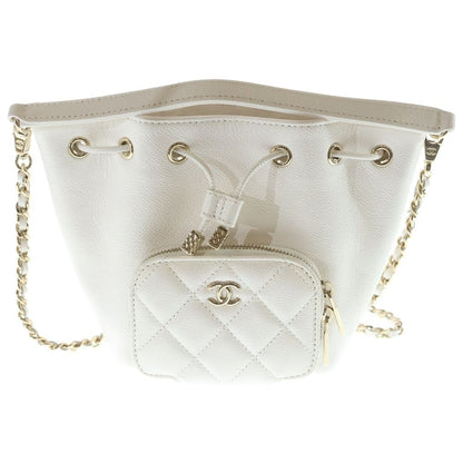 Chanel Quilted 2-Way Shoulder Bag Chain White Caviar Leather Gold