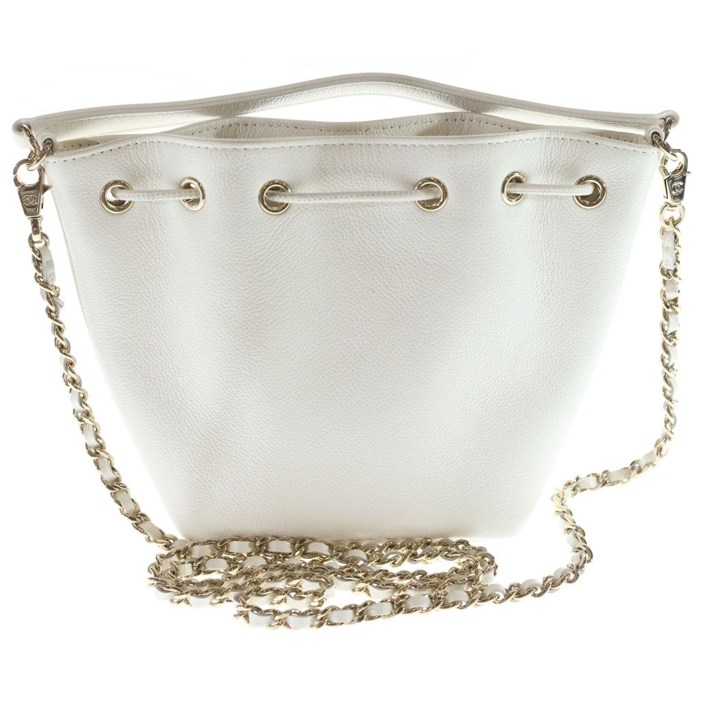 Chanel Quilted 2-Way Shoulder Bag Chain White Caviar Leather Gold — view 2