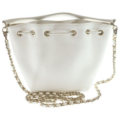Chanel Quilted 2-Way Shoulder Bag Chain White Caviar Leather Gold — view 2