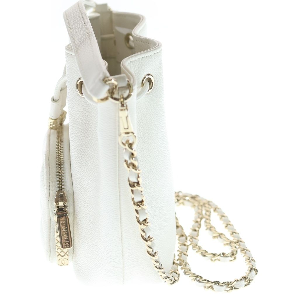 Chanel Quilted 2-Way Shoulder Bag Chain White Caviar Leather Gold — view 3