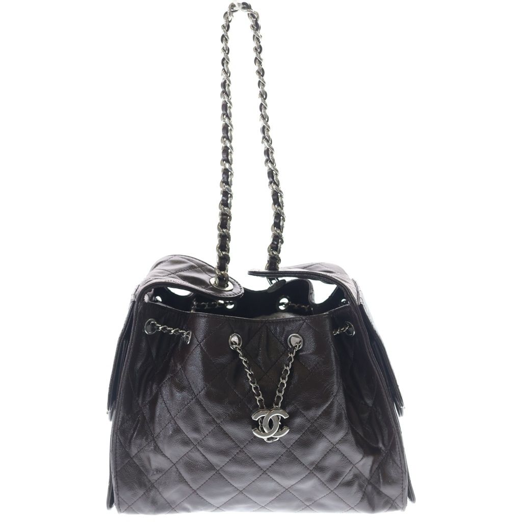 Chanel 25 Small Shoulder Bag Brown Calf Leather Silver