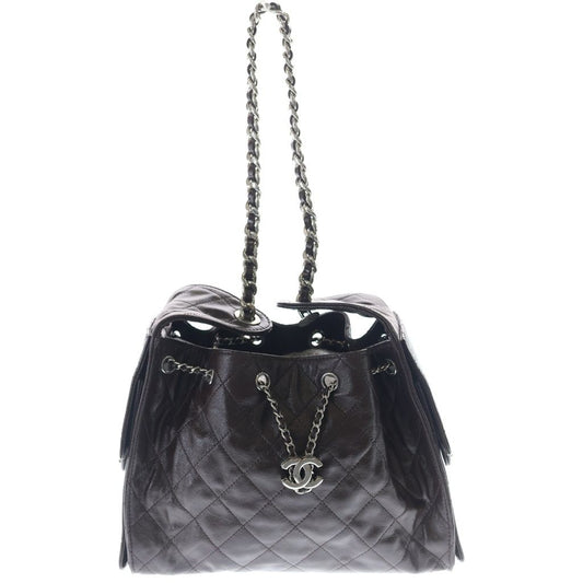 Chanel 25 Small Shoulder Bag Brown Calf Leather Silver
