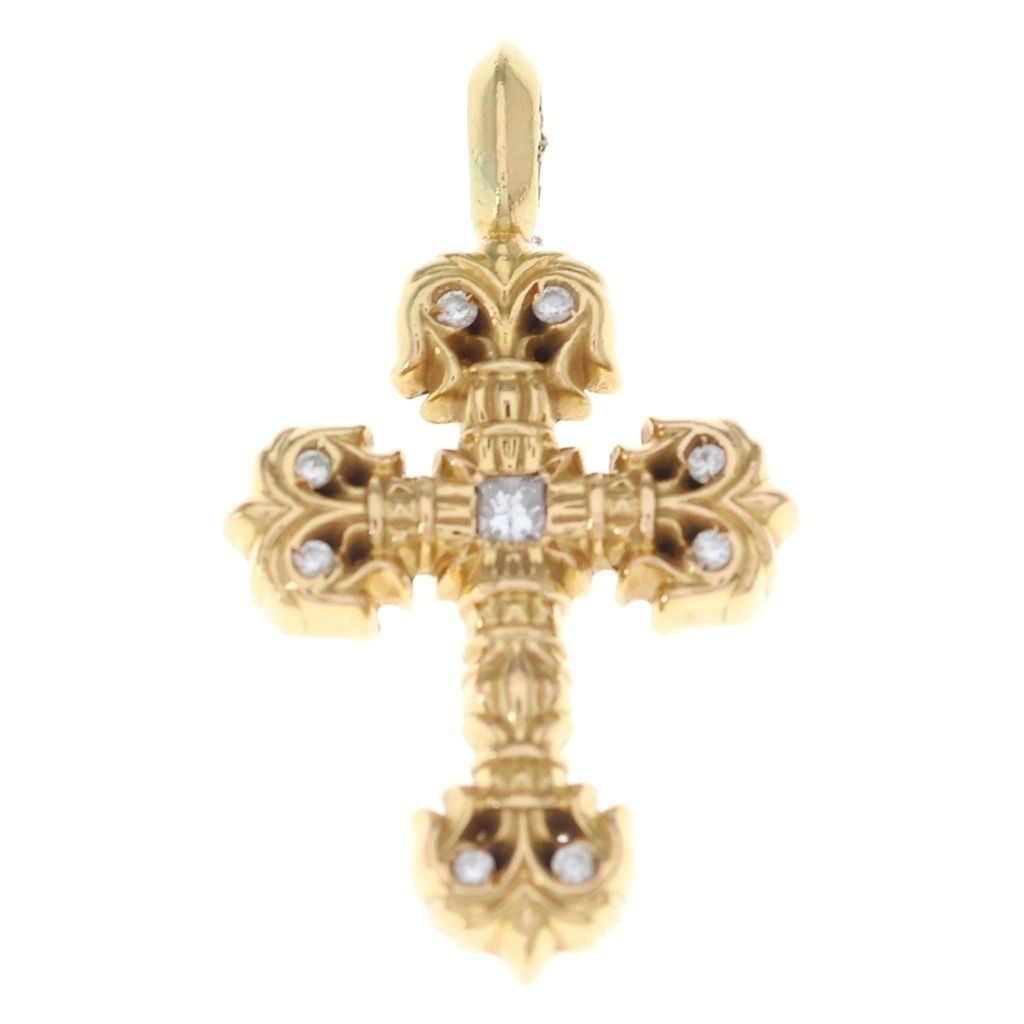 Chrome Hearts 22k Filigree Tiny P Dia Cross Pave Diamond Pendant Top Gold