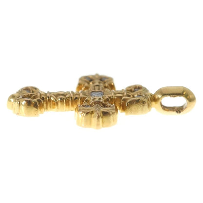 Chrome Hearts 22k Filigree Tiny P Dia Cross Pave Diamond Pendant Top Gold — view 3