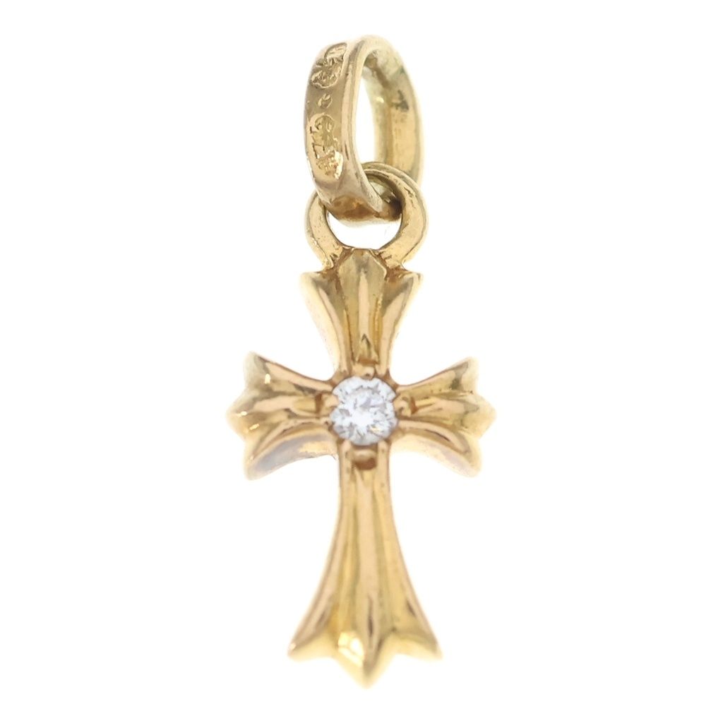 Chrome Hearts 22k Crs Baby Fat Dia Fat Cross 1 Diamond on Both Sides Pendant