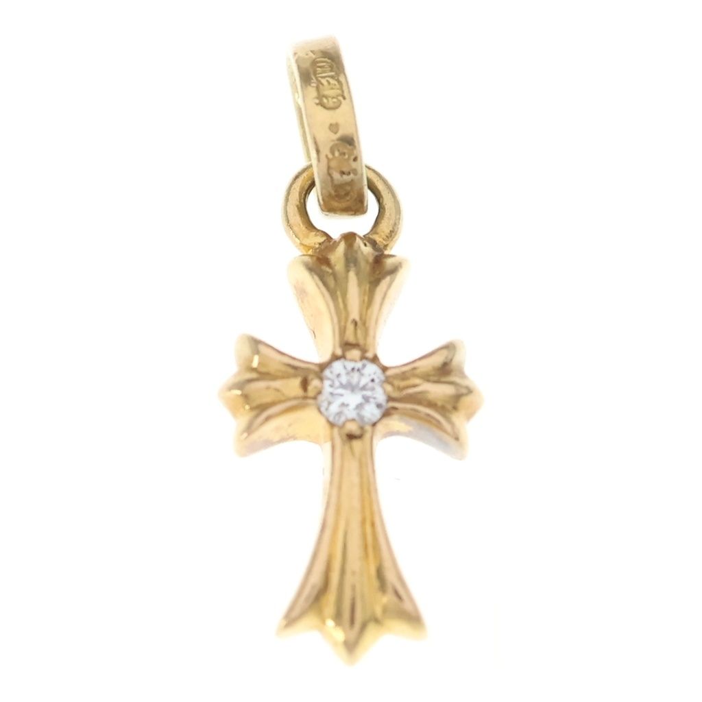 Chrome Hearts 22k Crs Baby Fat Dia Fat Cross 1 Diamond on Both Sides Pendant — view 2