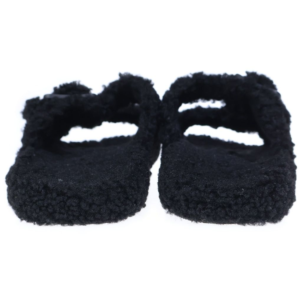 Balenciaga Mallorca Shearling Boa Belted Sandals Shoes Black — view 3