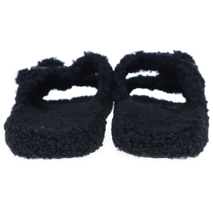 Balenciaga Mallorca Shearling Boa Belted Sandals Shoes Black — view 3