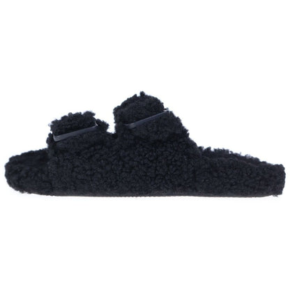 Balenciaga Mallorca Shearling Boa Belted Sandals Shoes Black