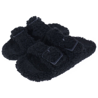 Balenciaga Mallorca Shearling Boa Belted Sandals Shoes Black — view 2
